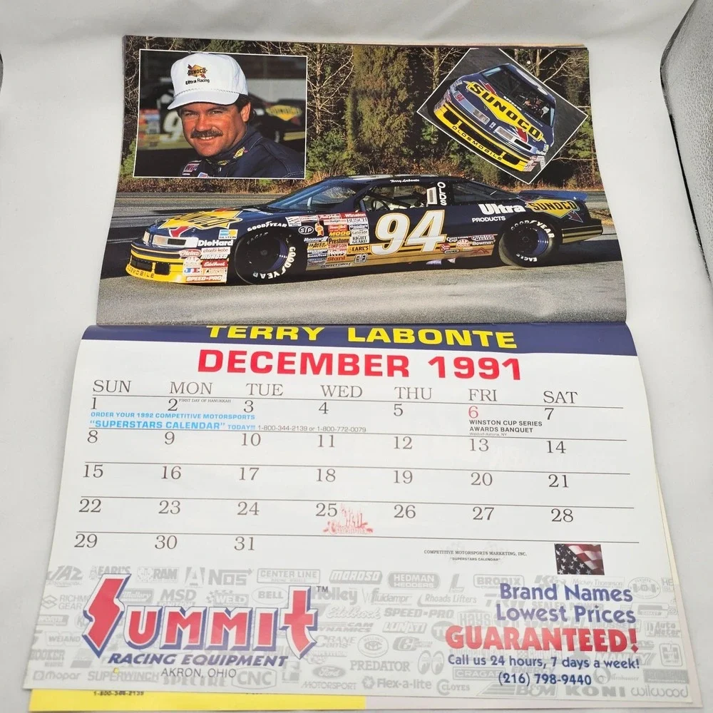 1991 Stock Car Racing Calendar Wallace Irvan Petty Bondine Marlin Allison Jarret